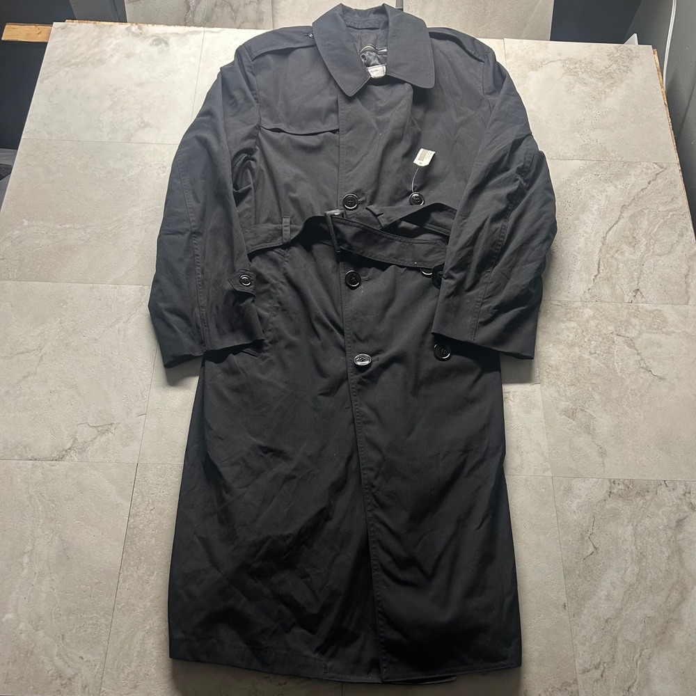 American Apparel US Army All Weather Trench Coat Black Mens 44R Belted Military